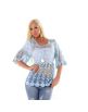 Exkluzívne dámske letné tričko tunika so sieťovinou a krajkou - modrá