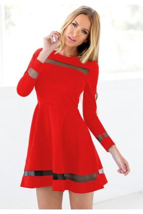 Dámske spoločenské mini šaty s transparentným pásikom - červená