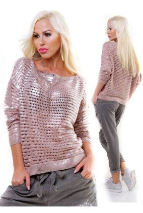 Exkluzívny dámsky zimný pletený sveter pulover - ružový
