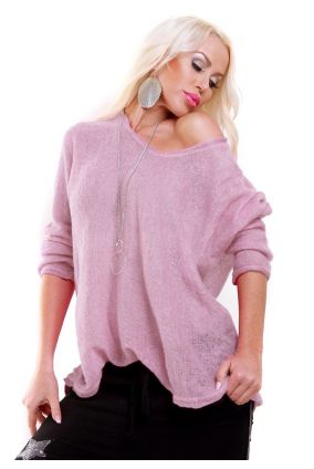 Dámsky zimný pletený sveter pulover - ružová