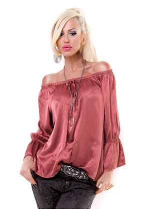 Dámska oversized blúzka tunika s volánom - korálová