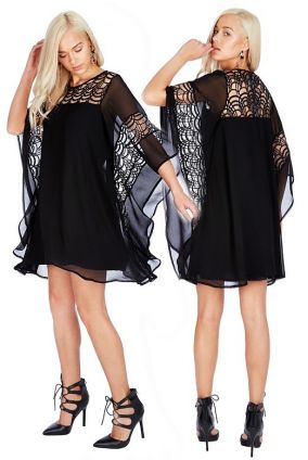 Exkluzívne spoločenské mini šaty s krajkou - čierne
