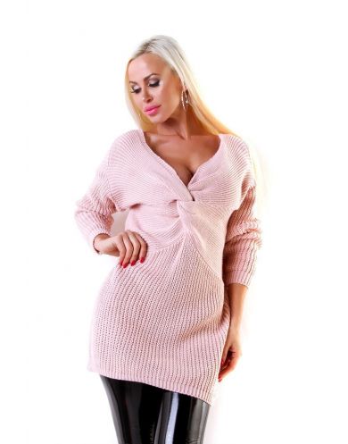 Dámsky pletený sveter pulover - svetlo ružová