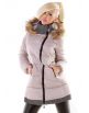 Dámska zimná bunda s kapucňou a kožušinou - bežová copy